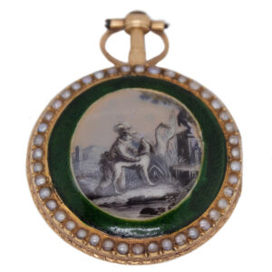Le Roy, 18k YG, Openface, Fusse Key Wind Watch with Pearls & Enamel