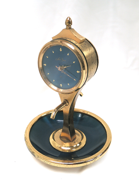 Brass and Blue Enamel Desk Clock with 8 Day Swiss Movement.