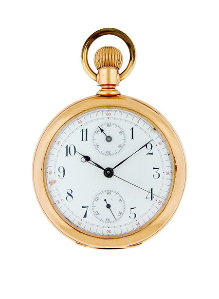 Swiss 14k Pink Gold Open Face Pocket Watch Chronograph