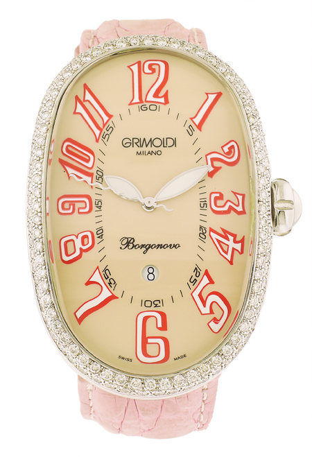 Grimoldi, SS Auto-Date W/Light Brown Dial & Diamond Bezel