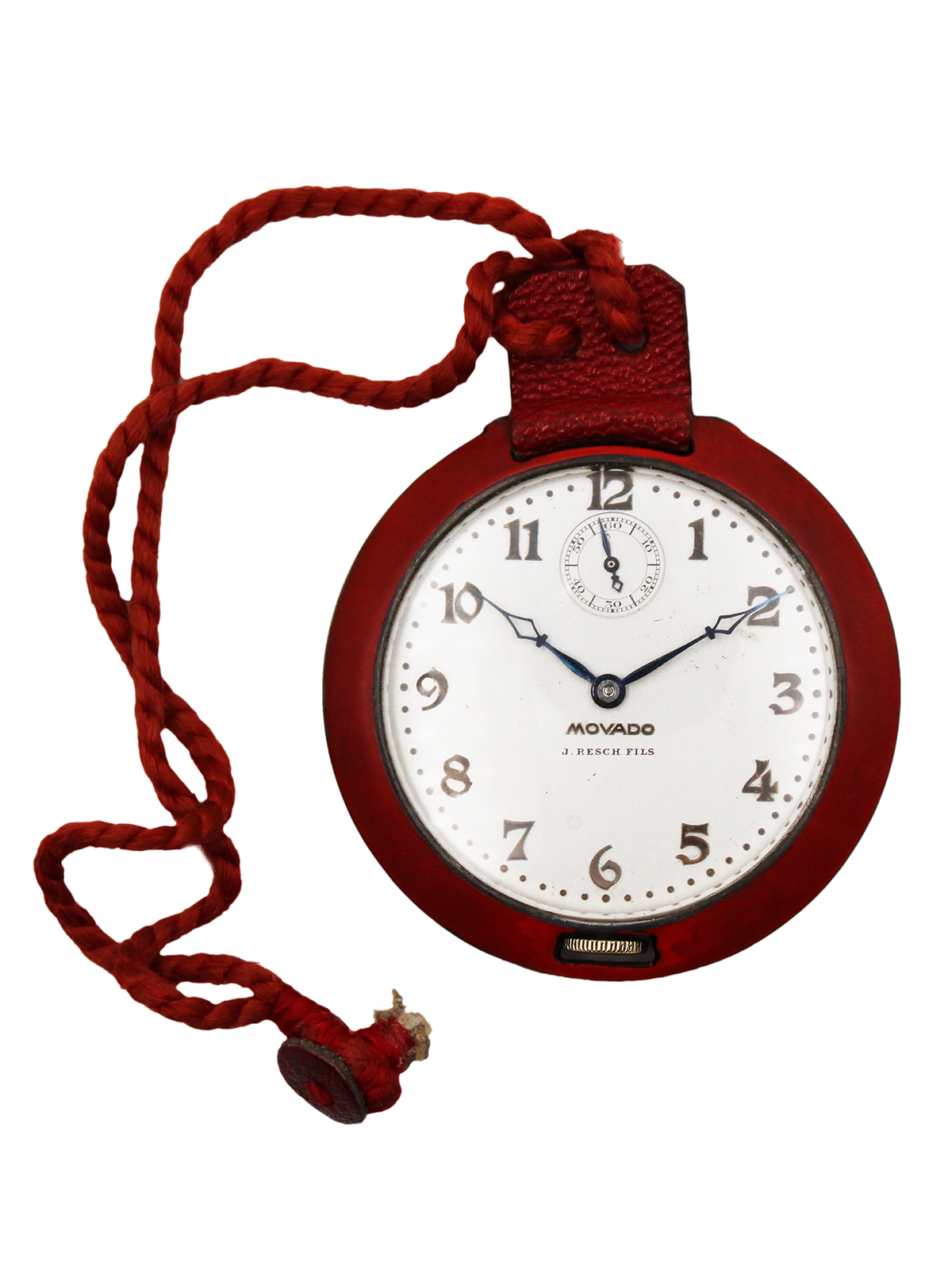 Movado Sterling Silver and Red Enamel Sporty Retro Open Face Pocket Watch