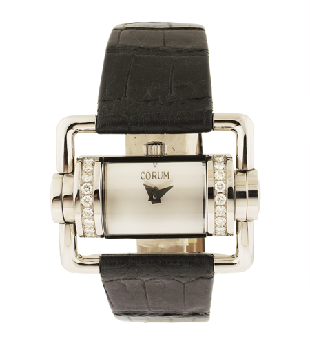 Corum Ladies Stainless Steel & Diamond set watch, Driver's wristwatch with two extended lugs