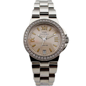 Enigma Stainless Steel & Diamond 3/4 Size Bracelet Watch w/ Box, Designed by Gianni Bulgari