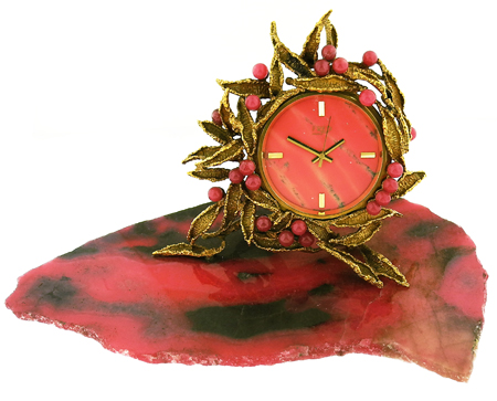 Fred 18k YG & Rose Quartz Desk Clock, Designed by Julia Plana, c. 1990