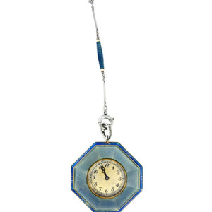Spaulding & Co , Ladys Gold, Platinum, Enamel & Diamond Pendant Watch with Matching Necklace