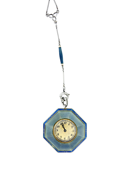 Spaulding & Co , Ladys Gold, Platinum, Enamel & Diamond Pendant Watch with Matching Necklace