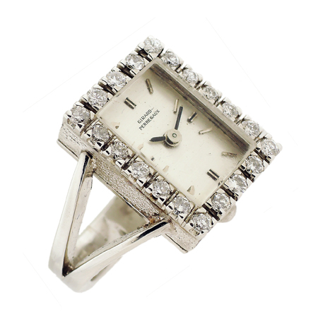 Girard Perregeux Rare 18K WG & Diamond Ring Watch, C.1950s, No. 633915