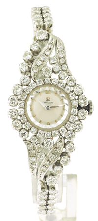 Omega Ladies Platinum & Diamond Bracelet Watch w/ 10 cts of Diamonds c. 1950s