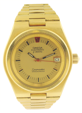 Omega 18k YG Seamaster w/ Date Electronic Bracelet Watch circa 1975