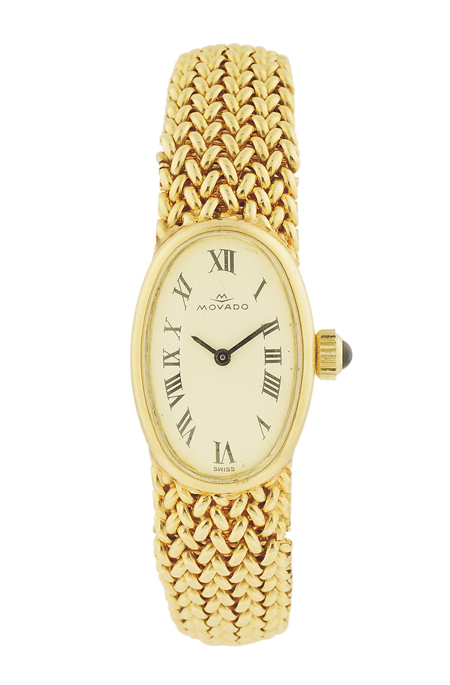 Movado 14k Yellow Gold Oval Ladies' Bracelet Watch with Off-white dial