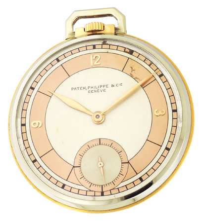 Open face 18k pink gold& silver pocket watch with 2tone special dial movement