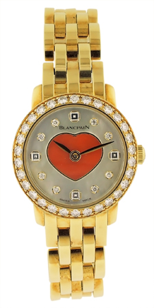 Blancpain "Ladybird" 18k Yellow Gold & Diamond Ltd. ed. 09/14 Bracelet Watch w/ Mother of Pearl & Coral Dial, c. 2000. With certificate & papers.