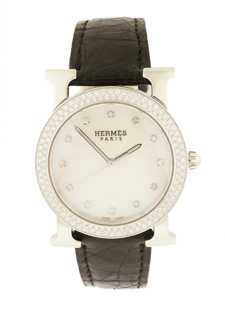 Hermes Ref. HR1530 Stainless Steel "Round H' case with Mother of Pearl dial