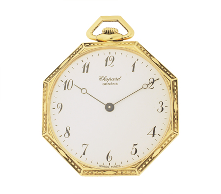 Chopard 18k Yellow Gold open face eight sided modern pocket watch