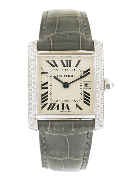 Cartier "Tank Francaise" 18k White Gold and Diamond Midsize Wrist Watch, Ref. 2491