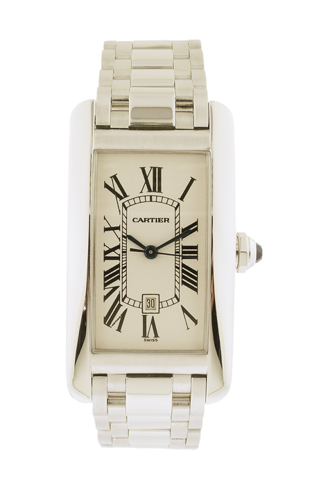 Cartier "Tank Americaine" 18k White Gold Auto-Date Bracelet Watch