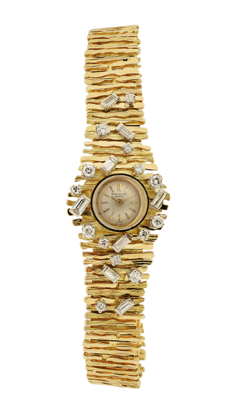 Patek Philippe 18k Yellow Gold & Diamond Lady's Stylized Bracelet Watch Attributed to Gilbert Albert. Ref. 3289/24, c.1960