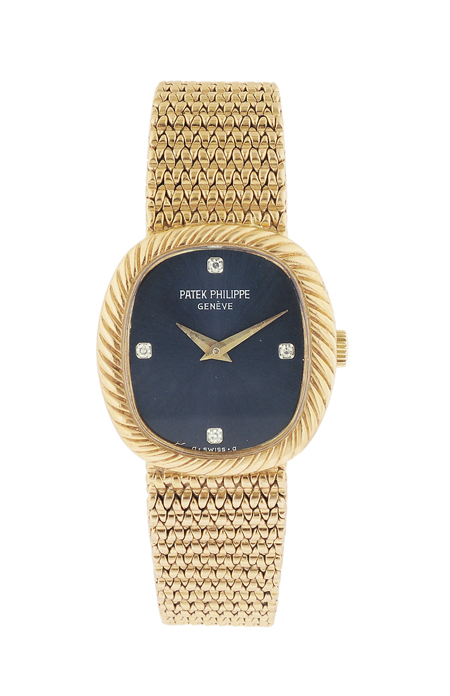 Patek Philippe 18k Yellow Gold Blue Dial and Diamond Markers, Ladies Ellipse Bracelet Watch.  Ref: 4461/1