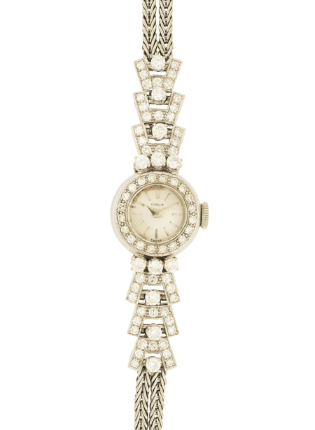 Gubelin 18k White Gold, Platinum and Diamond Lady's Bracelet Watch  c.1950s