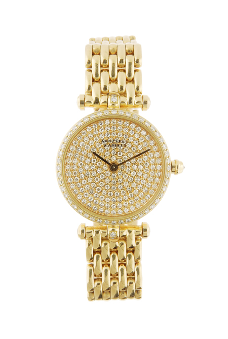 Van Cleef & Arpels 18K Yellow Gold Pave Diamond Dial, Pierre Arpels Ladies Watch