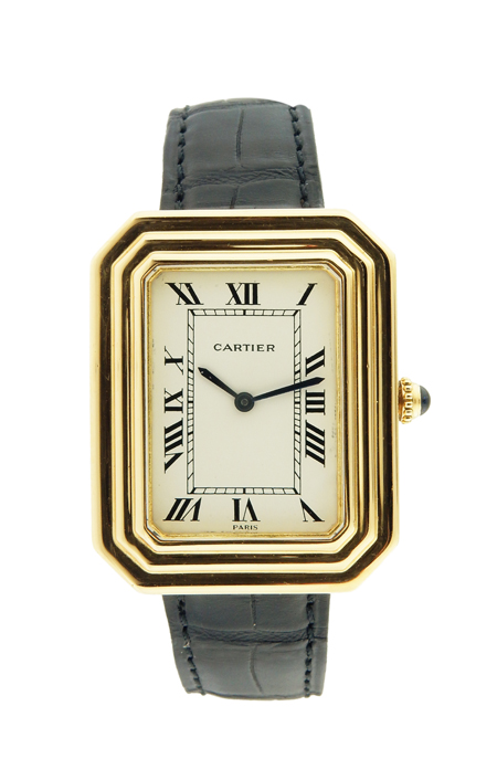 Cartier "Carre" 18k Yellow Gold Mens watch c. 1970s w/ Cartier Crocodile Strap and buckle