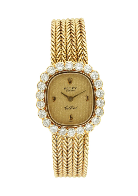 Rolex "Cellini" 18k Yellow Gold lady's diamond bezel bracelet watch