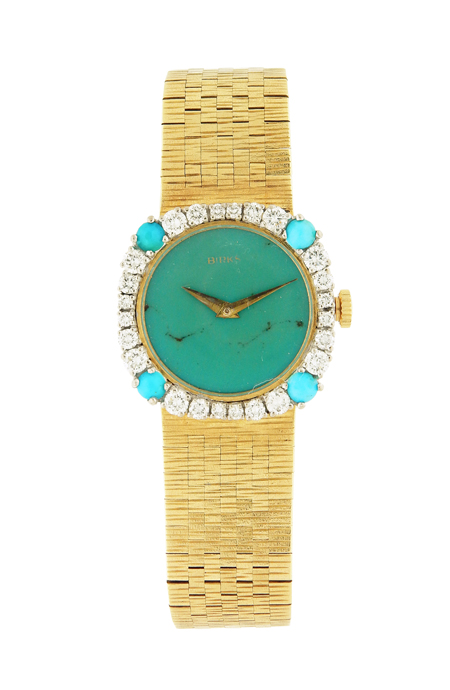 Chopard 18k Yellow Gold, Diamond & Turquoise Ladies' Bracelet Watch, retailed for Birks. c. 1970s