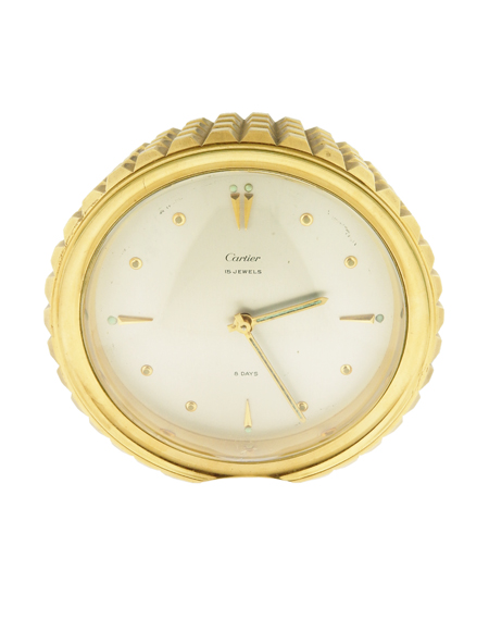 Cartier Heavy Round Brass 8-days Desk Clock w/ alarm