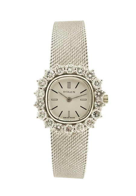 Rolex (Ref. 3576) 18k White Gold Lady's Bracelet Watch with 2.5 ct Diamond bezel c. 1970s