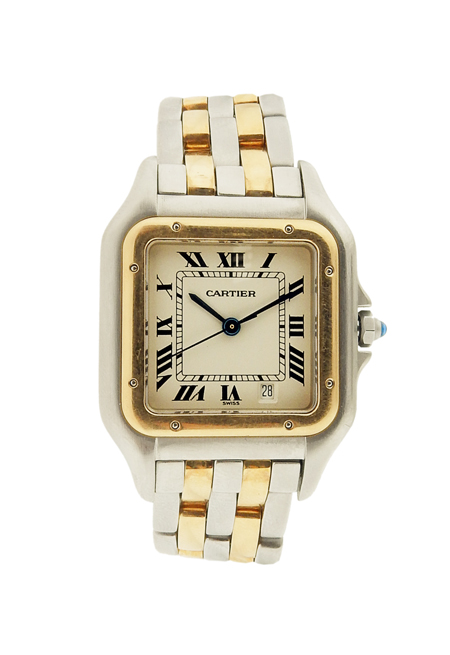 Cartier "Panthere" 2-tone 18k Yellow Gold and Stainless Steel Mid-size Bracelet Watch, w/ date. Ref.# 1100