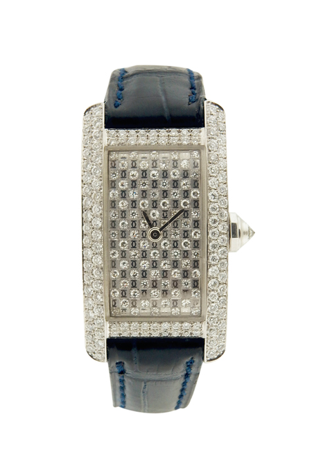 Cartier Ladies "Tank Americaine" 18k White Gold and Diamond Wristwatch w/ Jubilee Diamond Dial