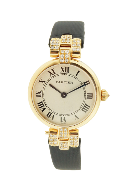 Cartier "Vendome" 18k Rose Gold Wristwatch with Diamond Hoods