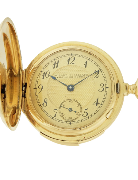 GP 18K Miniature Minute Repeater 33.2mm Hunter Pocket Watch, Smallest Caliber Produced c. 1910.