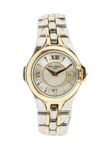 Patek Philippe "Sculpture" 2-tone 18k Yellow Gold & Stainless Steel Ladies' Bracelet Watch, (Ref. 4891/1JA-001) w/ Date and Mother of Pearl Dial