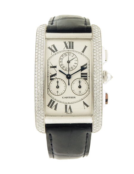 Cartier (Ref 2339) "Tank Americaine" 18k White Gold & Diamond Chronograph Wristwatch w/ Date, c. 2000