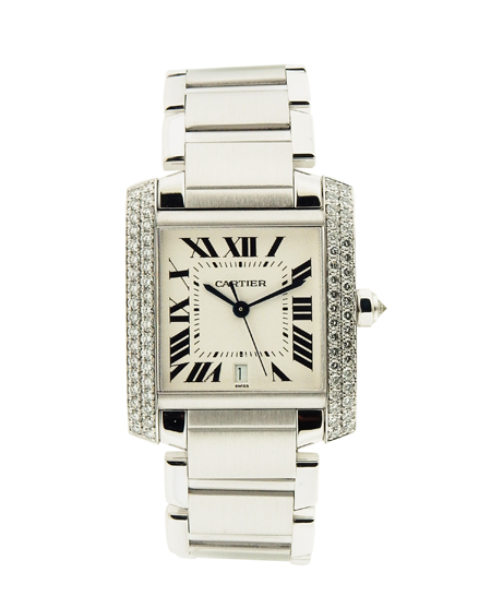 Reference 2366 Tank Française, A white gold and diamond-set automatic  wristwatch with bracelet and date, Circa 2005, Fine Watches, 2023