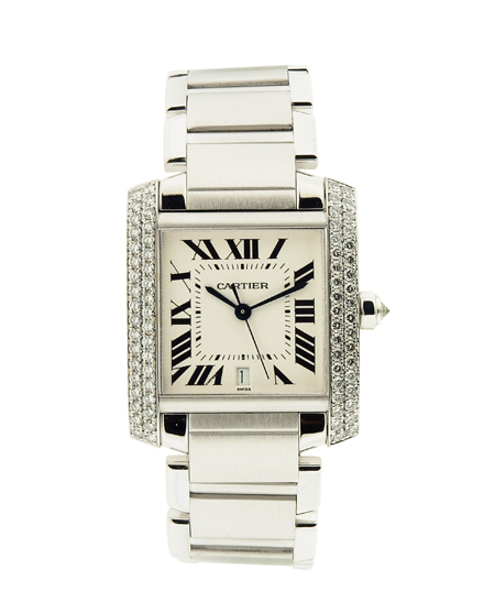 Cartier (Ref. 2366) Largest Size "Tank Francaise" Auto-date 18k White Gold and Diamond Bracelet Watch