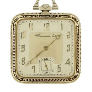 Inter Watch Co. 14k White and Yellow Gold & Enamel Open-Face Art Deco Chronometer Pocket Watch, c.1925