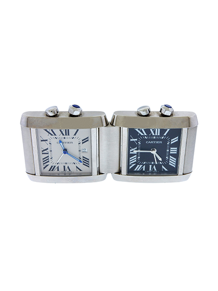 Cartier Stainless Steel "Tank Francaise" Dual-time Partner Clock (Ref 2945), w/ box