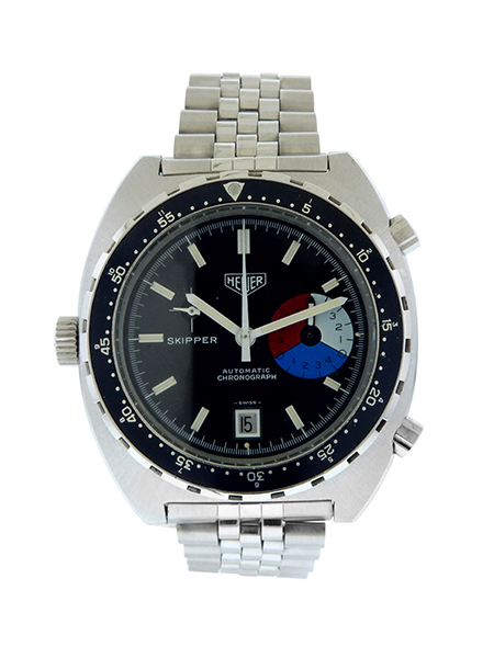 Heuer "Skipper" Stainless Steel Auto-date Chronograph Watch c. 1970s, w/ Heuer Stainless Steel Jubilee Bracelet