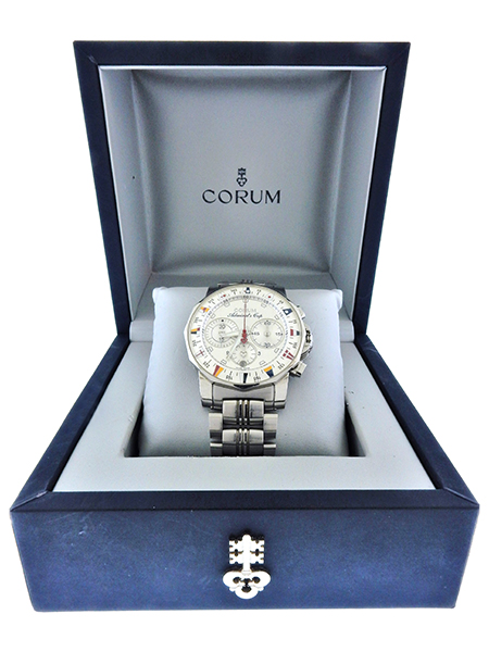 Corum (Ref 985.644.20. ) "Admiral's Cup" Certified Chronometer Chronograph Stainless Steel Bracelet Watch, c. 2000, complete w/ box, warranty,cert & manual