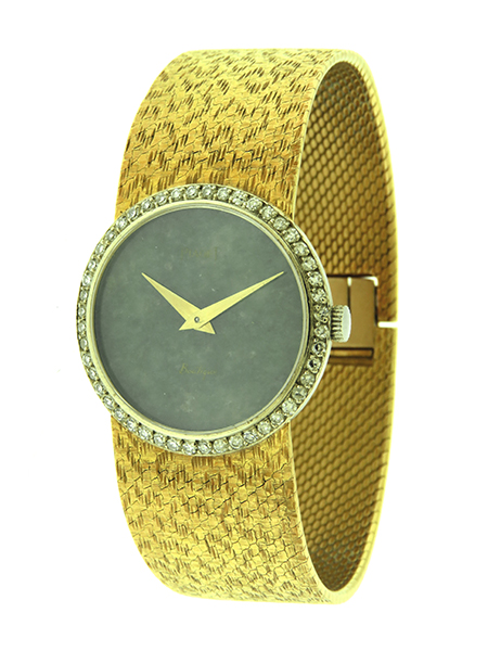 Piaget 18k Yellow Gold Bracelet Watch w/ Diamond Bezel & Jade Dial (Ref 925B68), c. 1970s