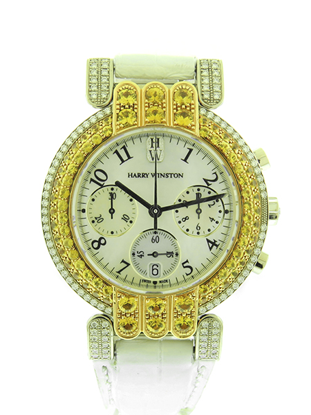 Harry Winston (Ref 200MCQ37W) 18k White Gold, Yellow Sapphire & Diamond Premeier Chronograph Wristwatch