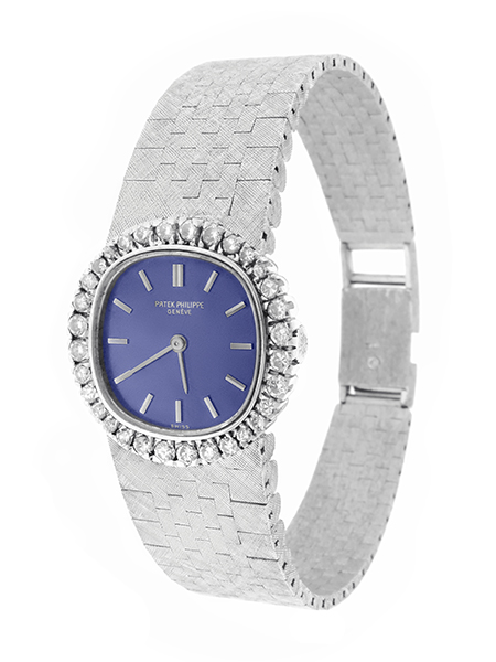 Patek Philippe (Ref 4113/1) 18k White Gold Ladies Bracelet Watch w/ Diamond Bezel, c. 1971 w/ extract