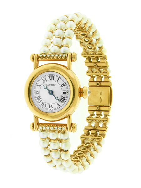 Cartier 18K Yellow Gold & Diamond 'Mini-Diabolo' (Ref 1471) Lady's 18k & Pearl Bracelet Watch w/ MOP dial