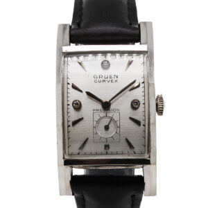 Gruen Curvex (Ref 370-615) 14k White Gold Multi-Faceted Case, Dial with Diamond Accent