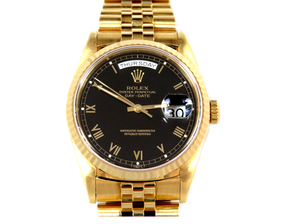 Rolex 18k YG Day-Date model 18238/L918004 with hidden clasp Jubilee bracelet, accompanied by Rolex presentation case, c. 1988