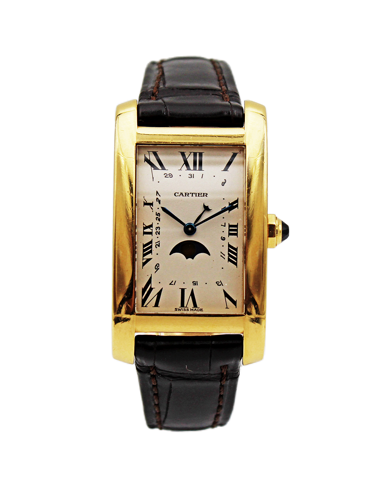 Cartier Tank Americaine (Ref 000333) 18k Yellow Gold Wristwatch with Moonphase & Date