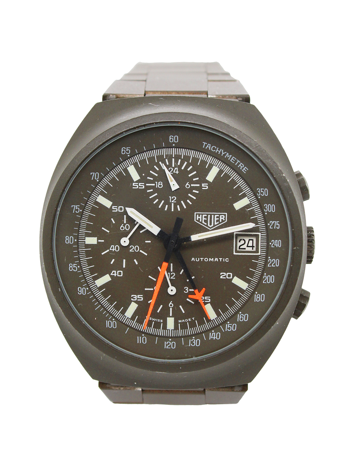 Heuer (Ref 510502) Olive Green Stainless Steel Auto-Date Chronograph Bracelet Watch c. 1980