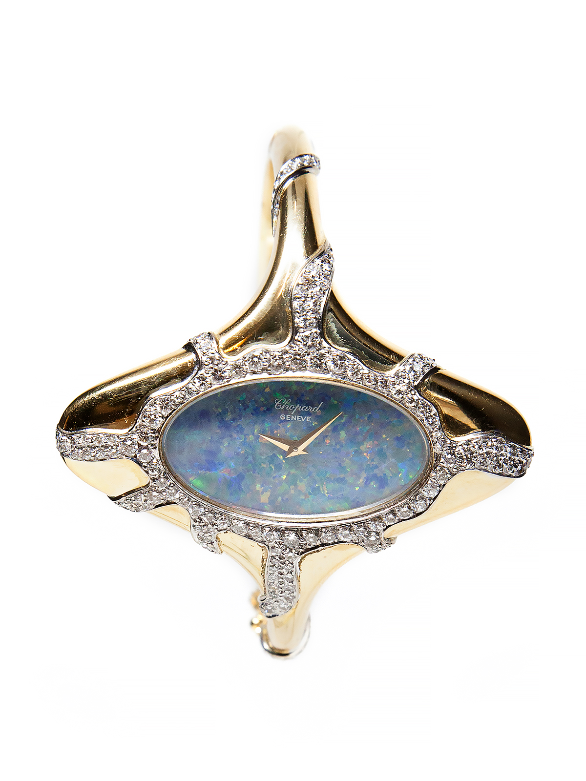 Unusual Chopard 18k Yellow Gold & Diamond-Set Bangle Watch with Opal Dial c. 1970s